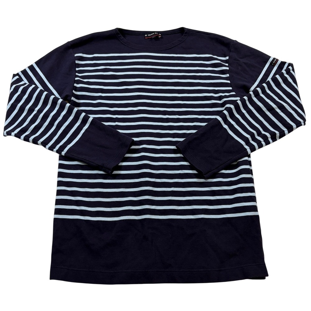 Armor Lux Striped Breton Navy Light Blue Long Sleeve Cotton Shirt Size L